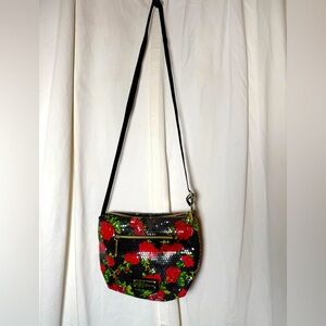 Betsey Johnson Rose Print Sequined Crossbody Purse